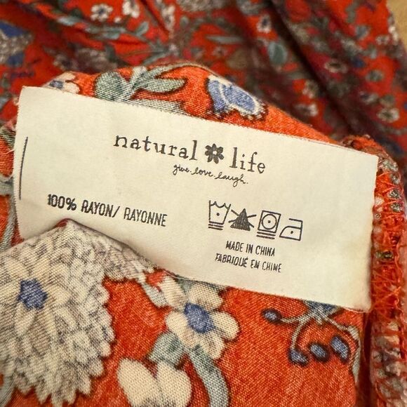 Natural Life Size XS/S Patti Side Slit Red Floral Bohemian Rayon Maxi Dress - Picture 9 of 9
